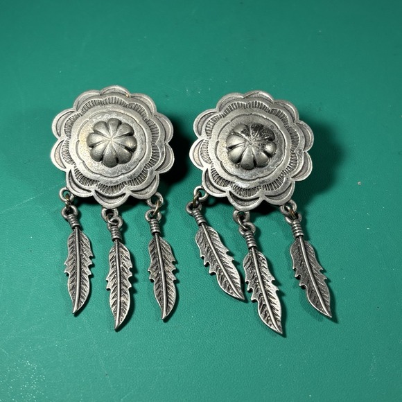 Vintage JJ Jonette 1988 Native American Southwestern Post Earrings Dream Catcher - Picture 1 of 5